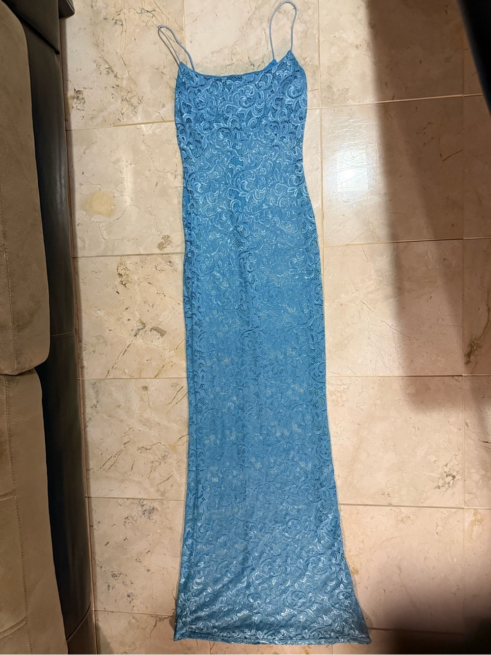 White Fox Boutique Blue Lace Slip Maxi Dress